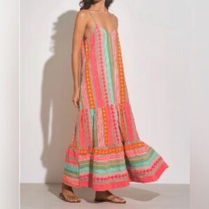 Elan Tulum  Spaghetti Strap Maxi Swim Cover-Up Dress, Neon Aztec, Sz S